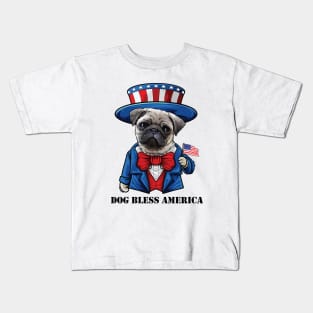 Pug Dog Bless America Kids T-Shirt